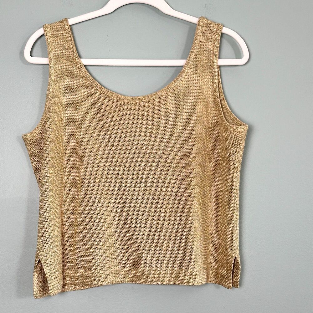 St John Santana Knit Sleeveless Top Size Small Gold Sparkle Dog Show Marie Gray